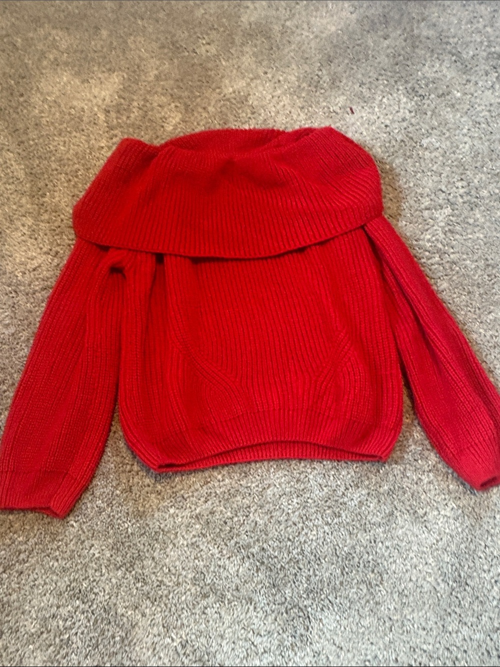 SHEIN Red Off-the-Shoulder Ribbed Sweater